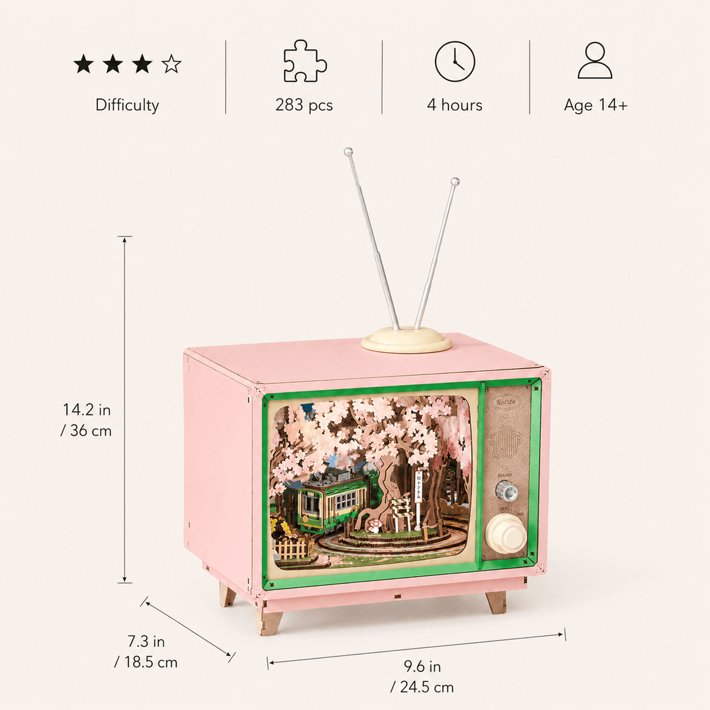 3D Wooden Puzzle Music Box Sakura TV DIY Kit Montessori & Toys