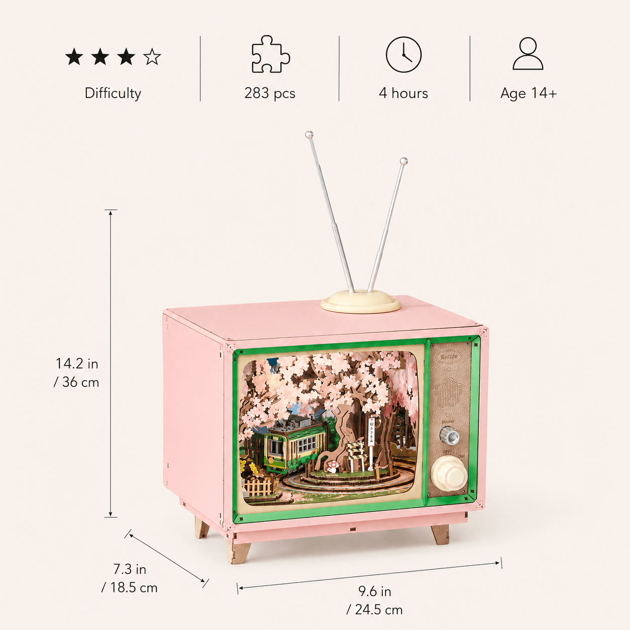 3D Wooden Puzzle Music Box Sakura TV DIY Kit Montessori & Toys