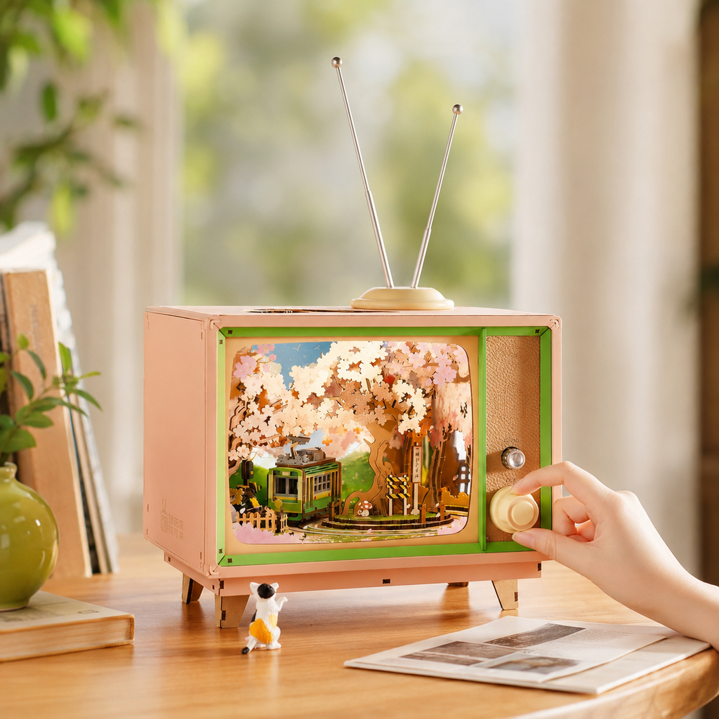 3D Wooden Puzzle Music Box Sakura TV DIY Kit Montessori & Toys