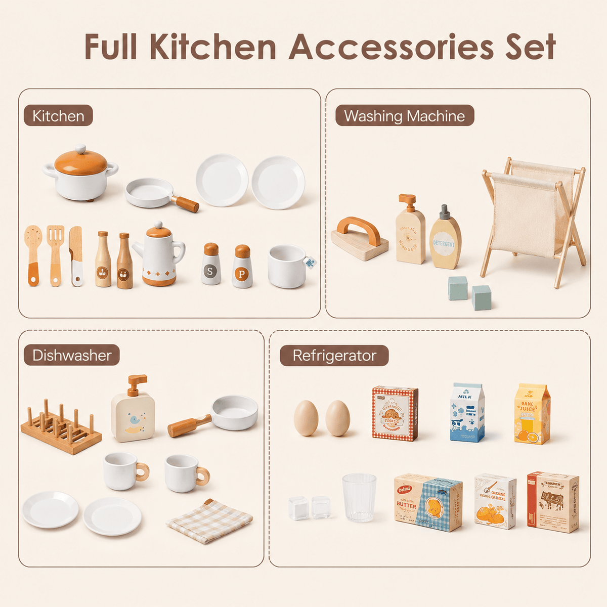 Cucina Giocattolo in Legno Set Completo Albicocca per Bambini Montessori & Giocattoli