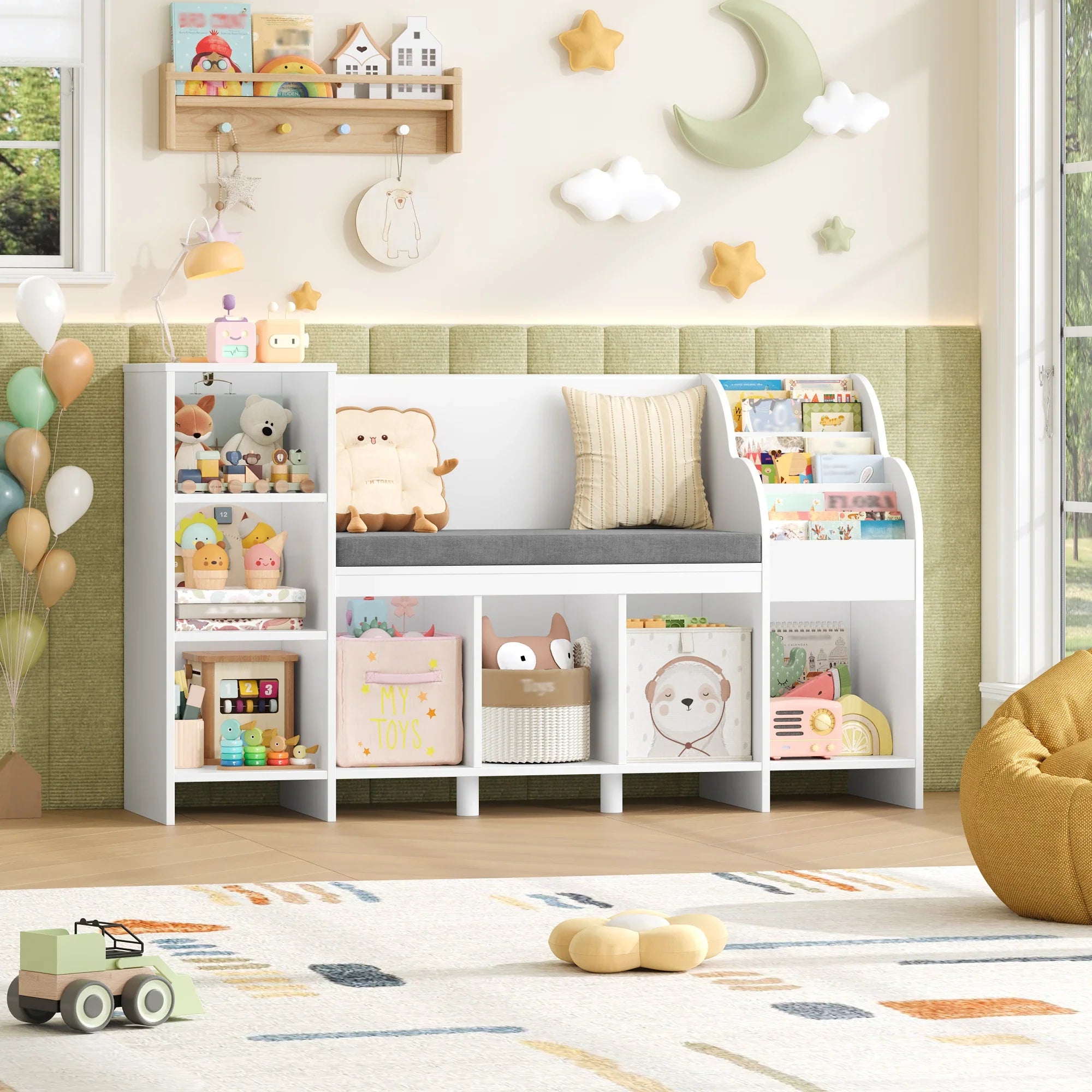 Kids Bookcase Toy Storage with Reading Bench Montessori & Toys