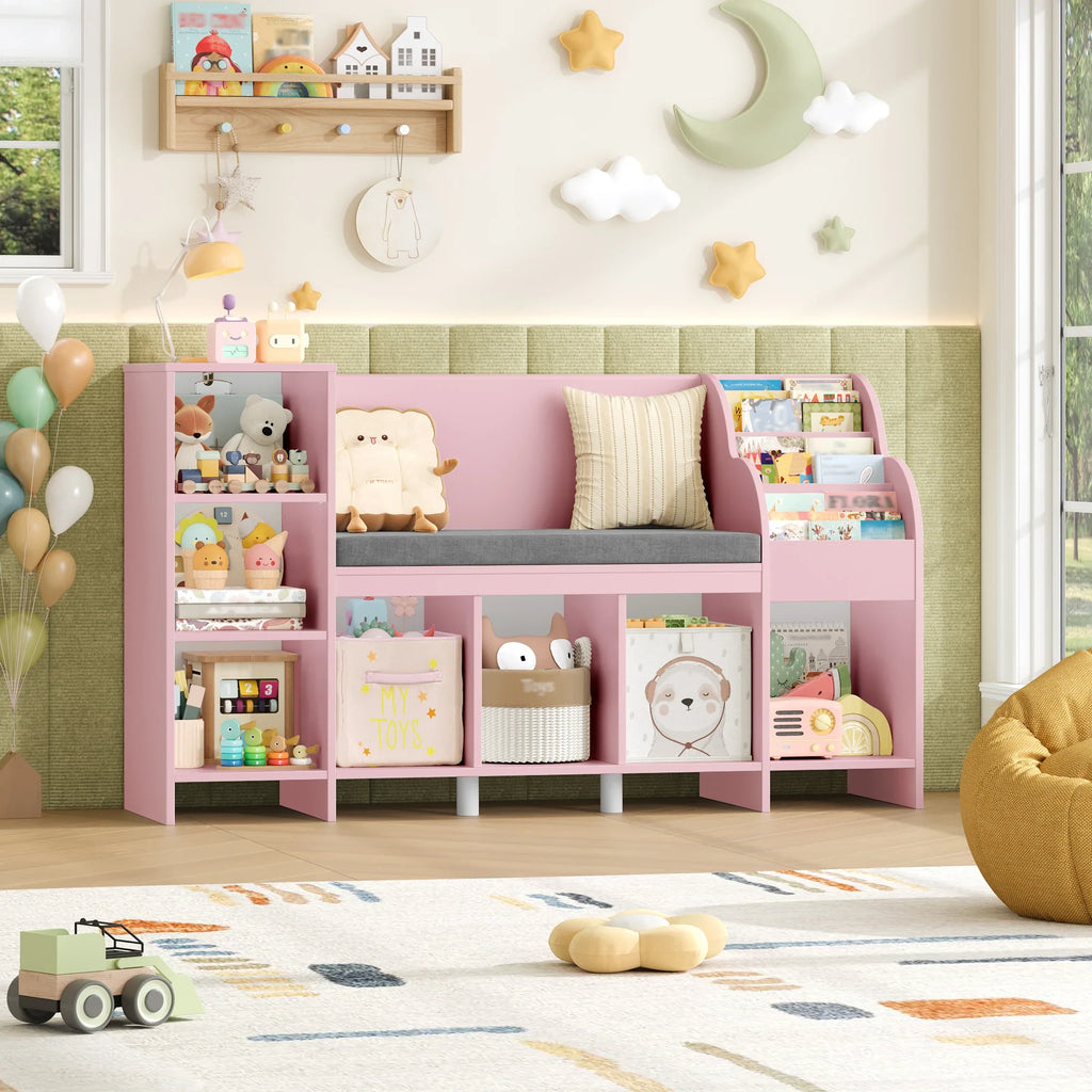 Kids Bookcase Toy Storage with Reading Bench Montessori & Toys