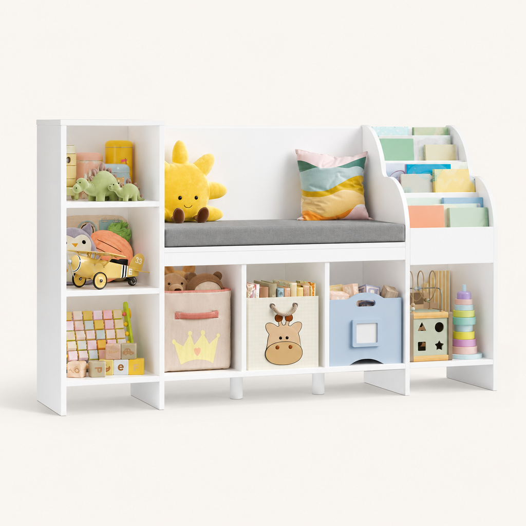 Kids Bookcase Toy Storage with Reading Bench Montessori & Toys