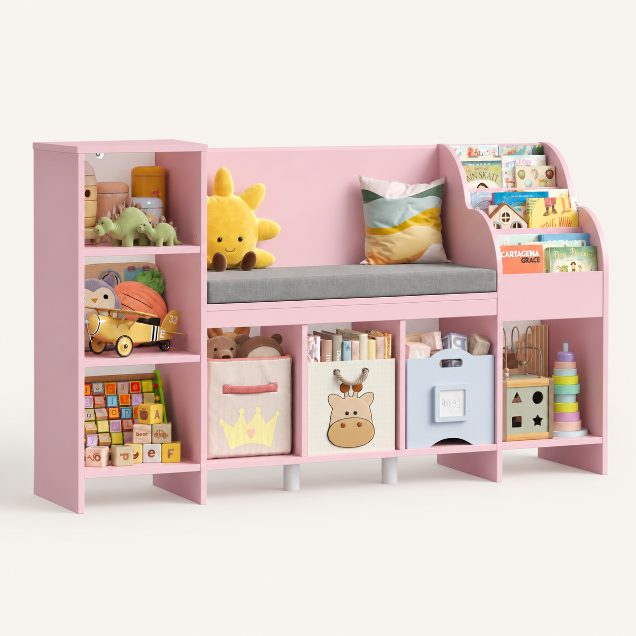 Kids Bookcase Toy Storage with Reading Bench Montessori & Toys