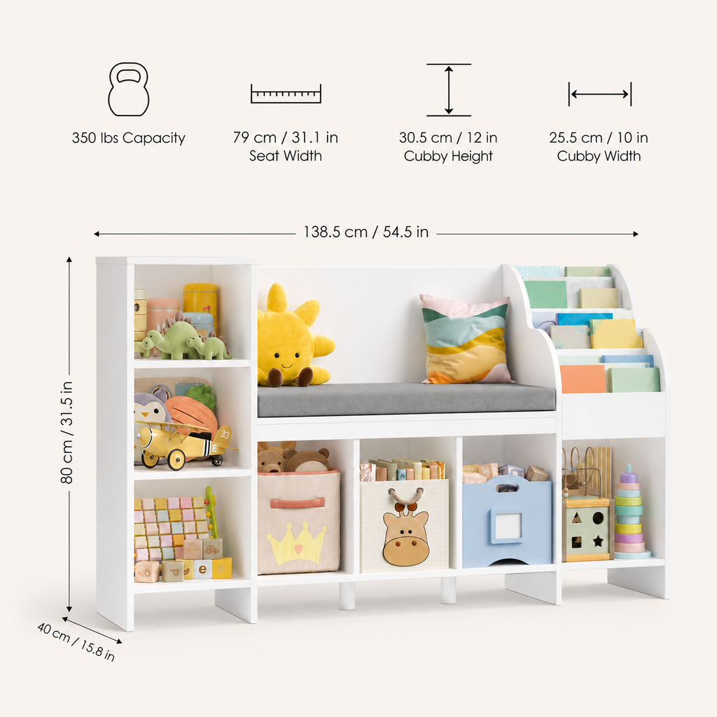 Kids Bookcase Toy Storage with Reading Bench Montessori & Toys