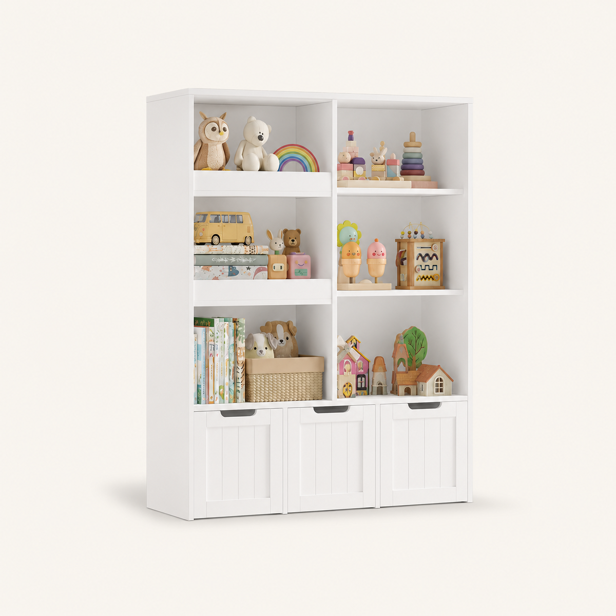 Kids Bookshelf Sliding Door 10 Shelves Montessori & Toys