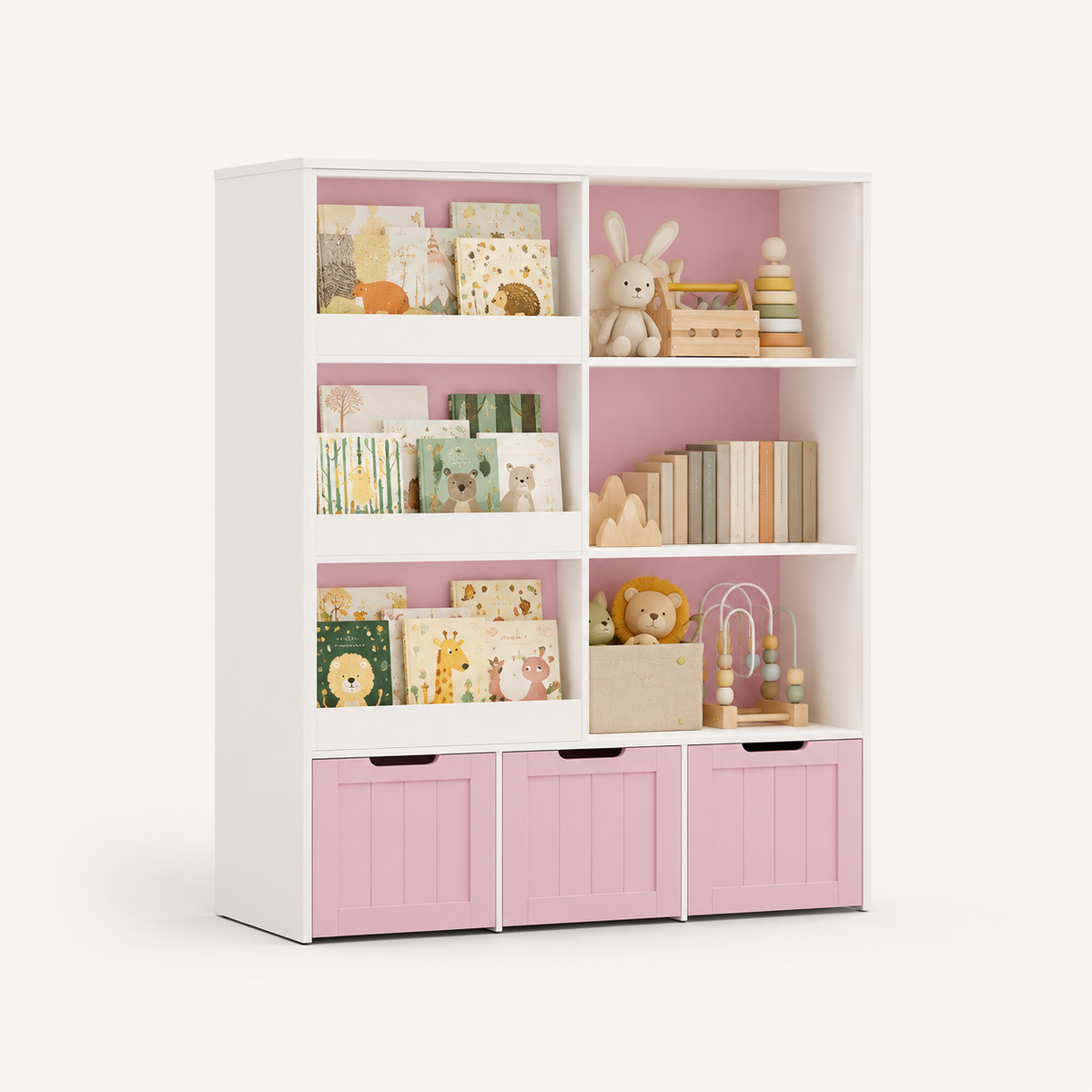 Kids Bookshelf Sliding Door 10 Shelves Montessori & Toys