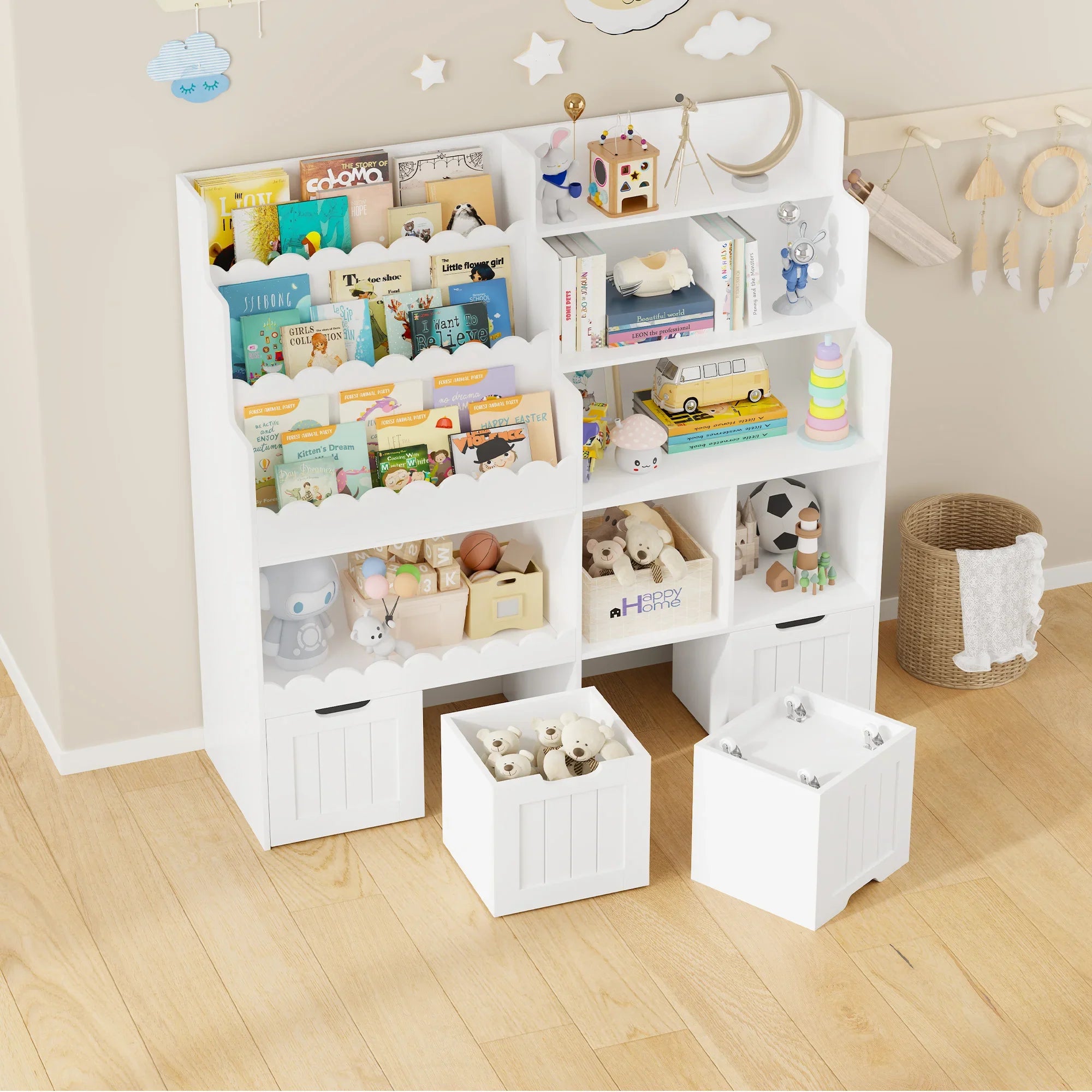 Kids Bookshelf Toy Storage 4 Drawers 6 Cubbies Montessori & Toys