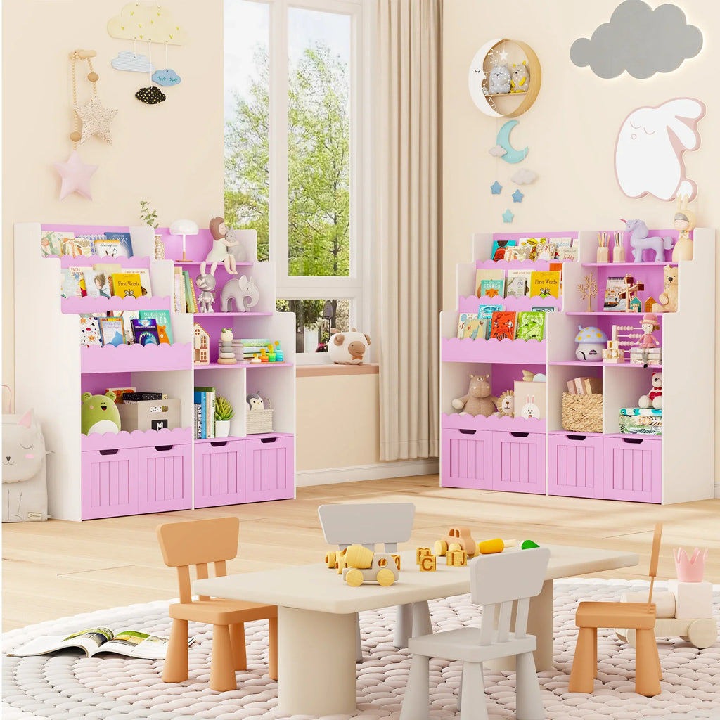Kids Bookshelf Toy Storage 4 Drawers 6 Cubbies Montessori & Toys