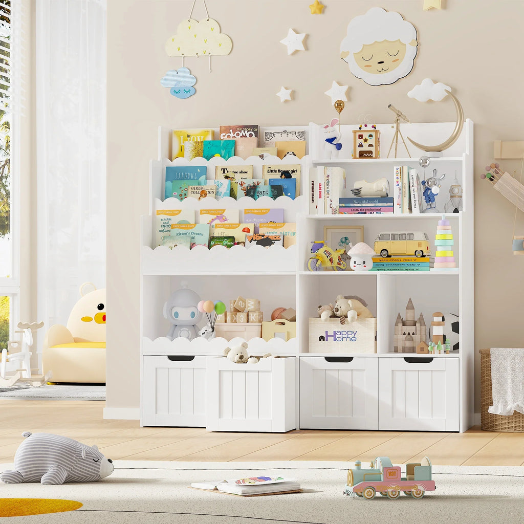 Kids Bookshelf Toy Storage 4 Drawers 6 Cubbies Montessori & Toys