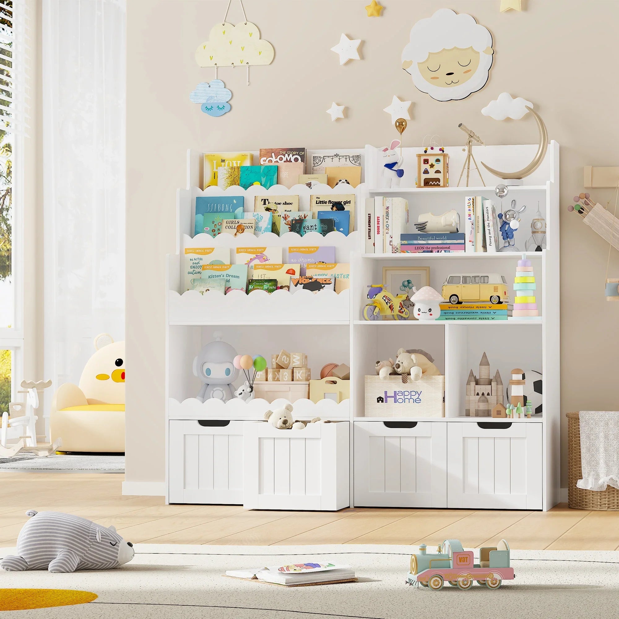 Kids Bookshelf Toy Storage 4 Drawers 6 Cubbies Montessori & Toys