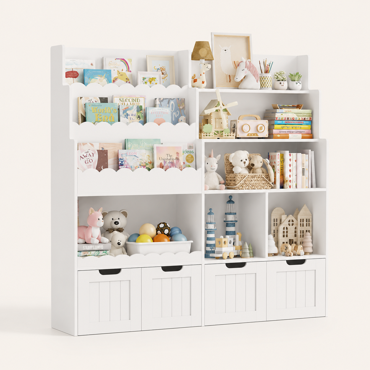 Kids Bookshelf Toy Storage 4 Drawers 6 Cubbies Montessori & Toys