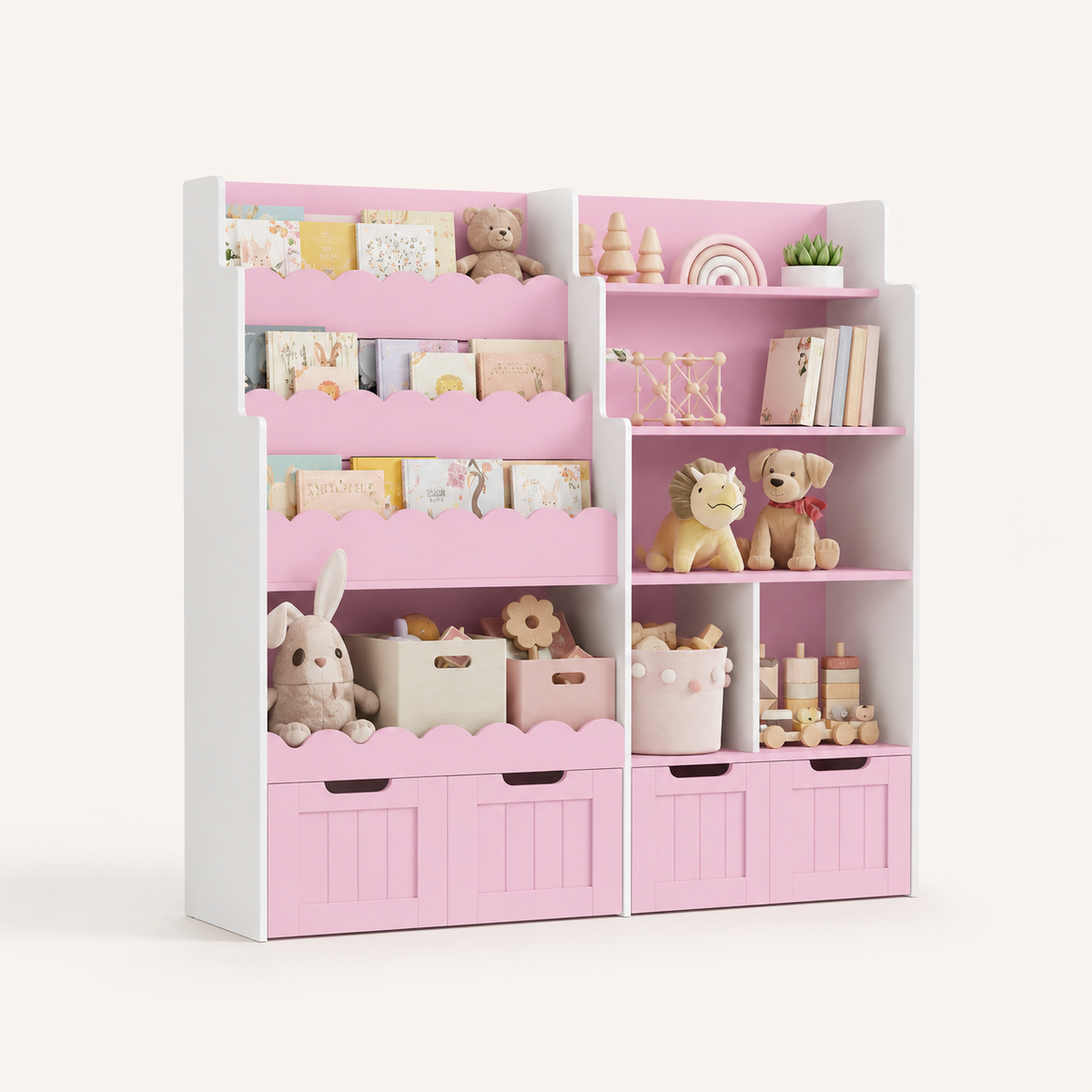 Kids Bookshelf Toy Storage 4 Drawers 6 Cubbies Montessori & Toys