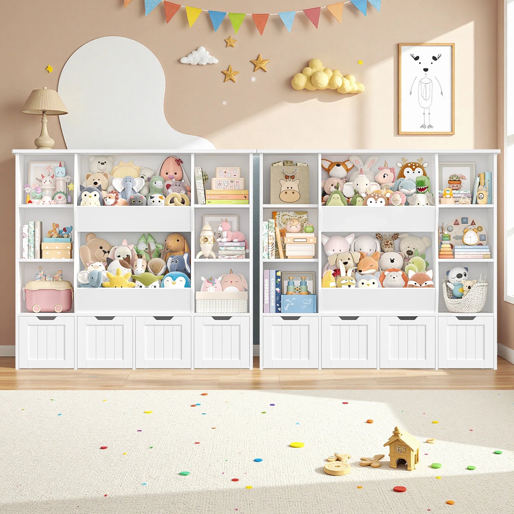 Kids Bookshelf Toy Storage 9 Shelves 4 Boxes Montessori & Toys