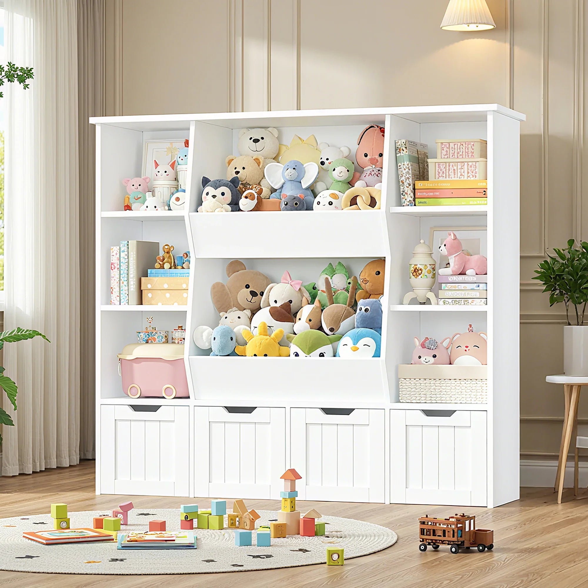Kids Bookshelf Toy Storage 9 Shelves 4 Boxes Montessori & Toys