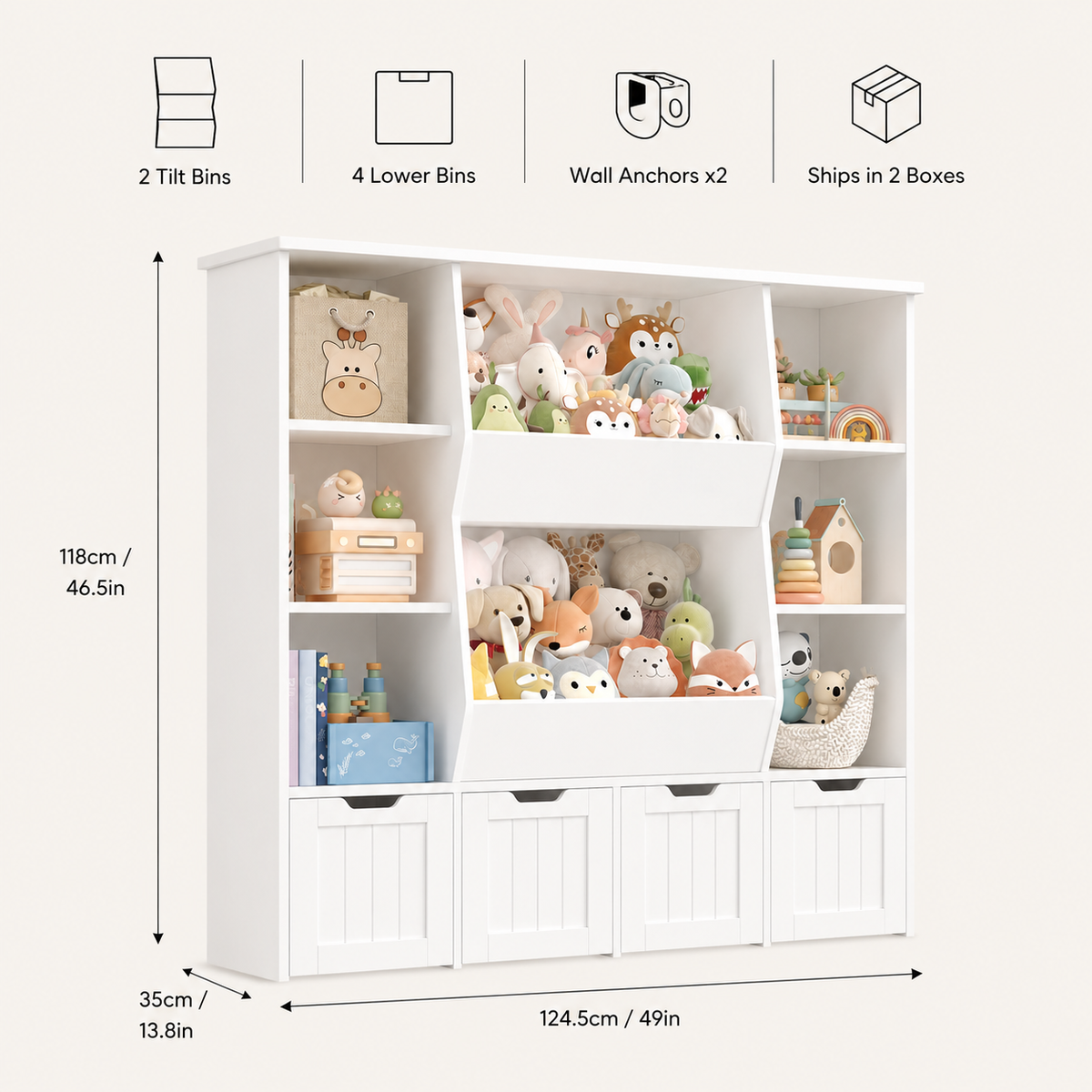 Kids Bookshelf Toy Storage 9 Shelves 4 Boxes Montessori & Toys