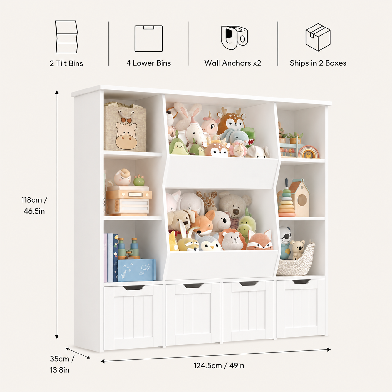 Kids Bookshelf Toy Storage 9 Shelves 4 Boxes Montessori & Toys