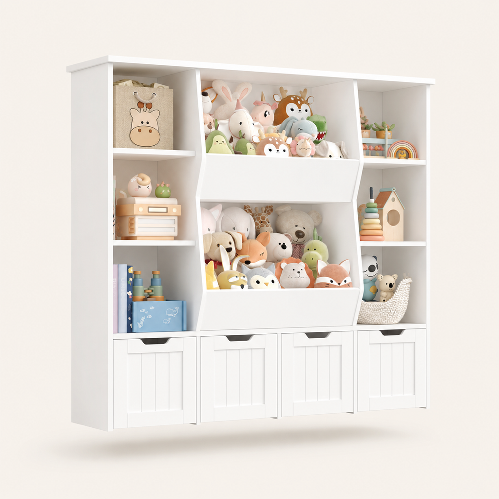 Kids Bookshelf Toy Storage 9 Shelves 4 Boxes Montessori & Toys