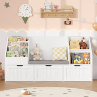 Kids Bookshelf Toy Storage Bench 3 Boxes Montessori & Toys
