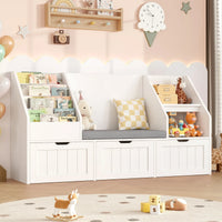 Kids Bookshelf Toy Storage Bench 3 Boxes Montessori & Toys