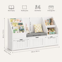 Kids Bookshelf Toy Storage Bench 3 Boxes Montessori & Toys