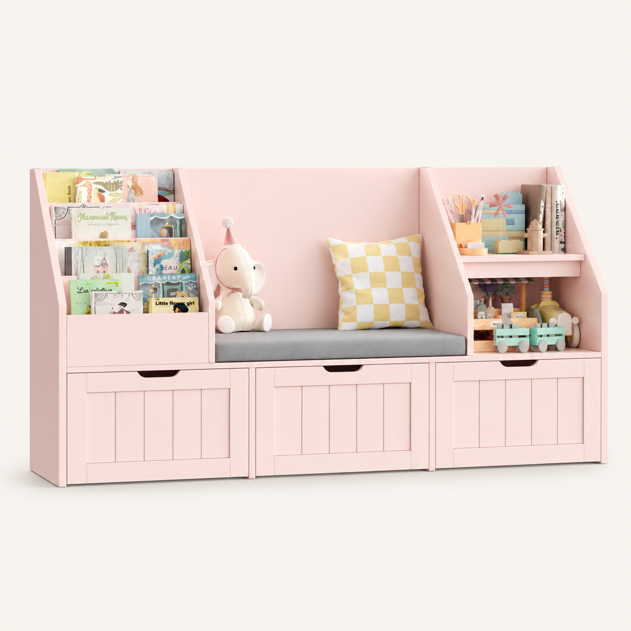 Kids Bookshelf Toy Storage Bench 3 Boxes Montessori & Toys