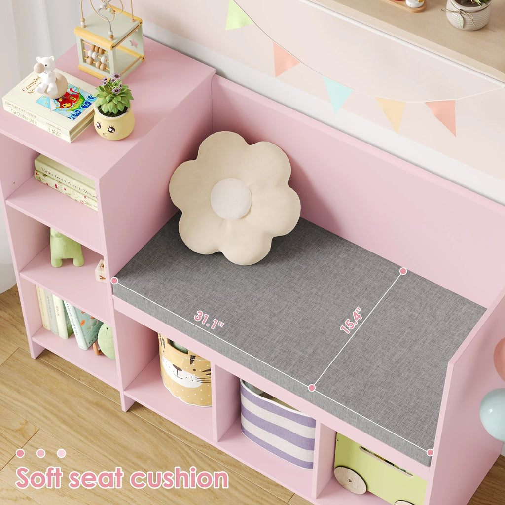 Kids Bookshelf Toy Storage Bench 6 Shelves Montessori & Toys