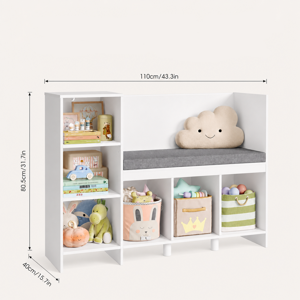 Kids Bookshelf Toy Storage Bench 6 Shelves Montessori & Toys