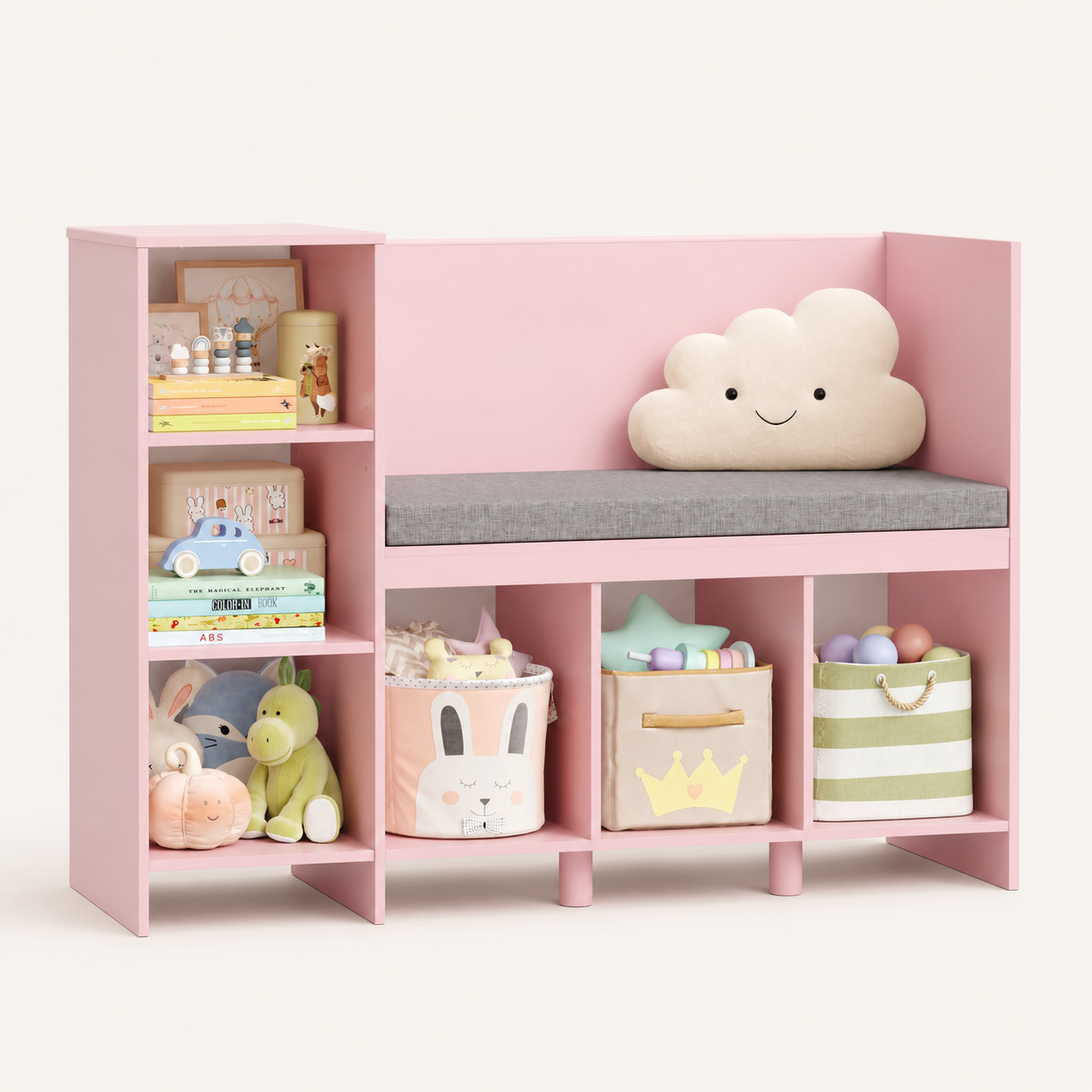 Kids Bookshelf Toy Storage Bench 6 Shelves Montessori & Toys