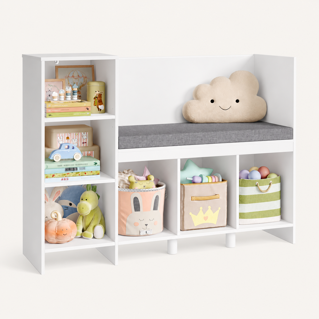 Kids Bookshelf Toy Storage Bench 6 Shelves Montessori & Toys