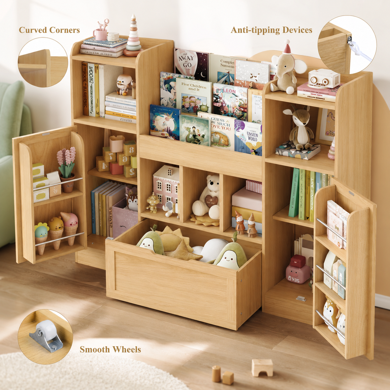 Kids Toy Storage 3 Tier 2 Doors 1 Drawer Montessori & Toys