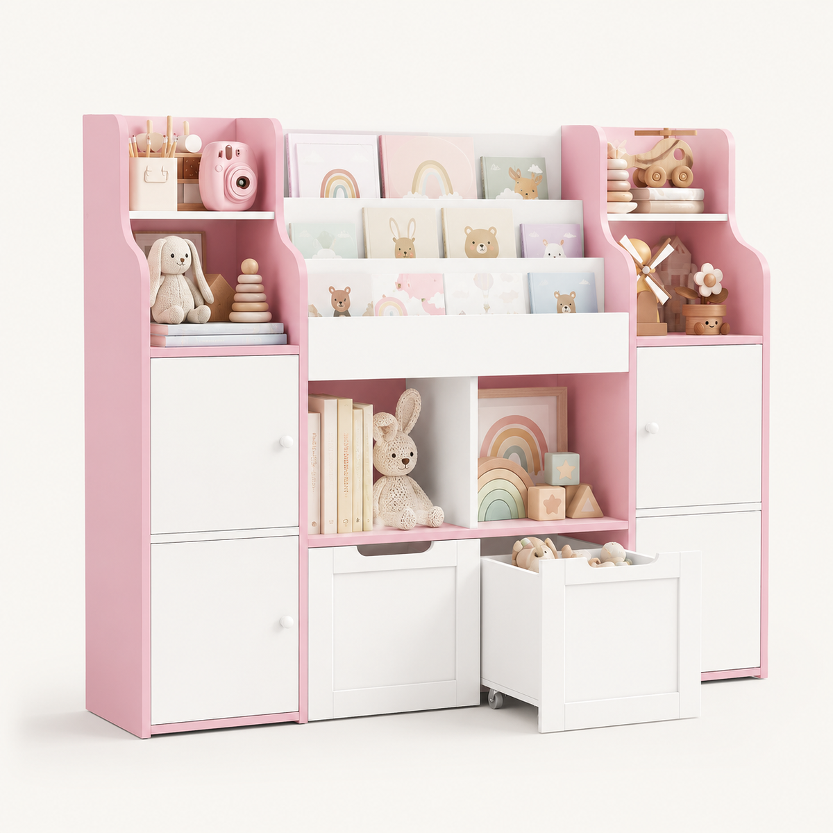 Kids Toy Storage 3 Tier 4 Doors 2 Drawers Montessori & Toys