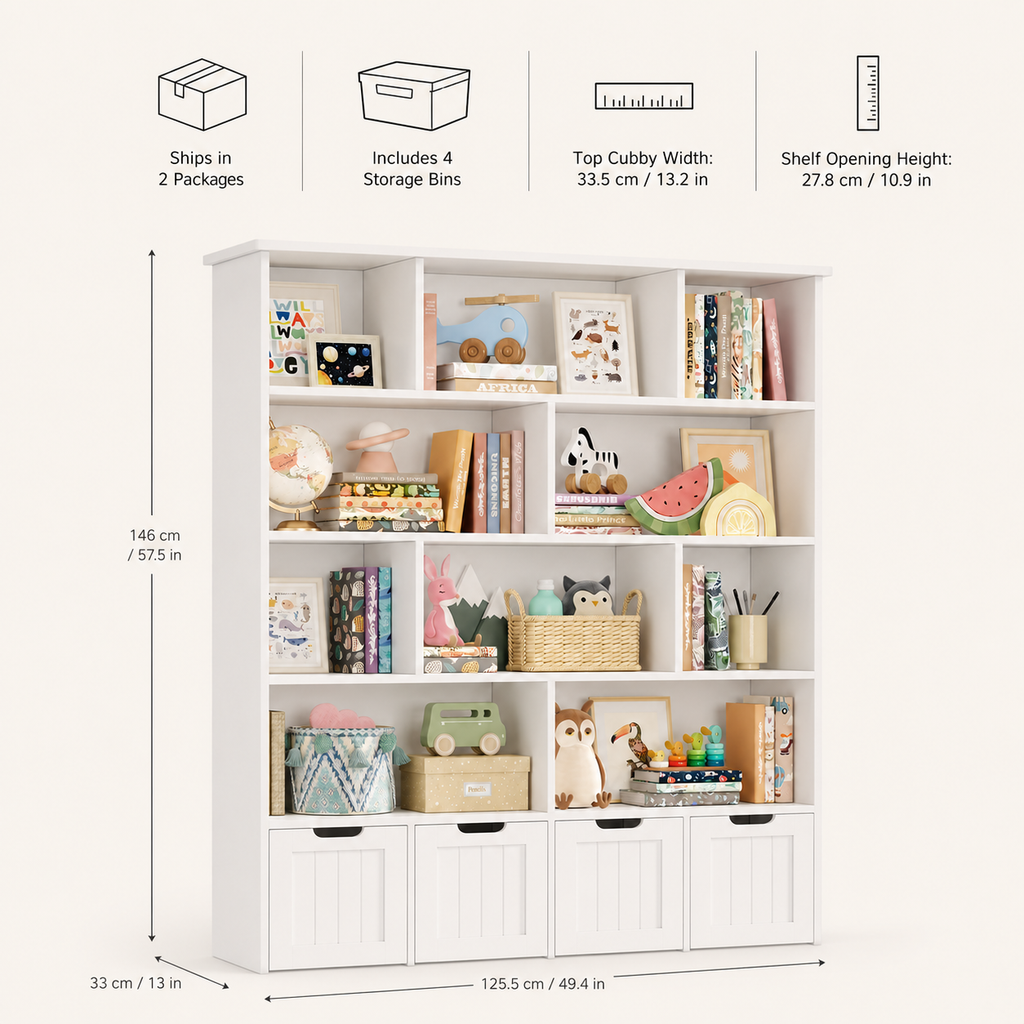 Kids Toy Storage 4 Drawers 11 Shelves Montessori & Toys
