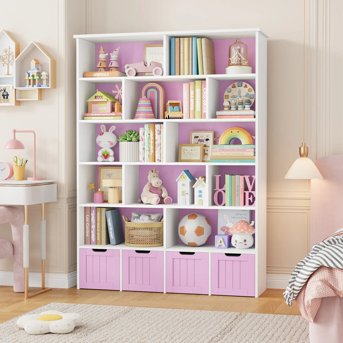 Kids Toy Storage 4 Drawers 13 Shelves Montessori & Toys