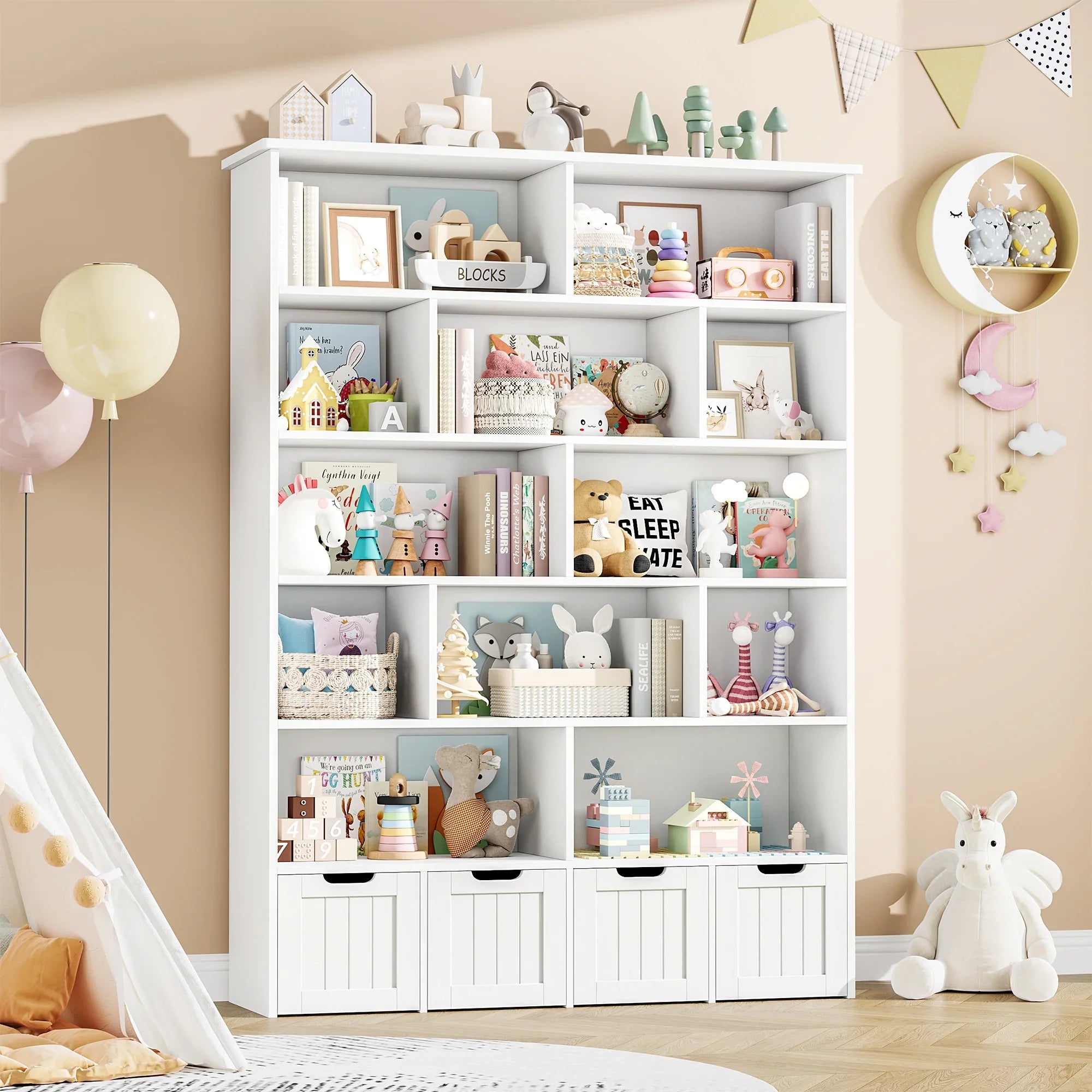 Kids Toy Storage 4 Drawers 13 Shelves Montessori & Toys
