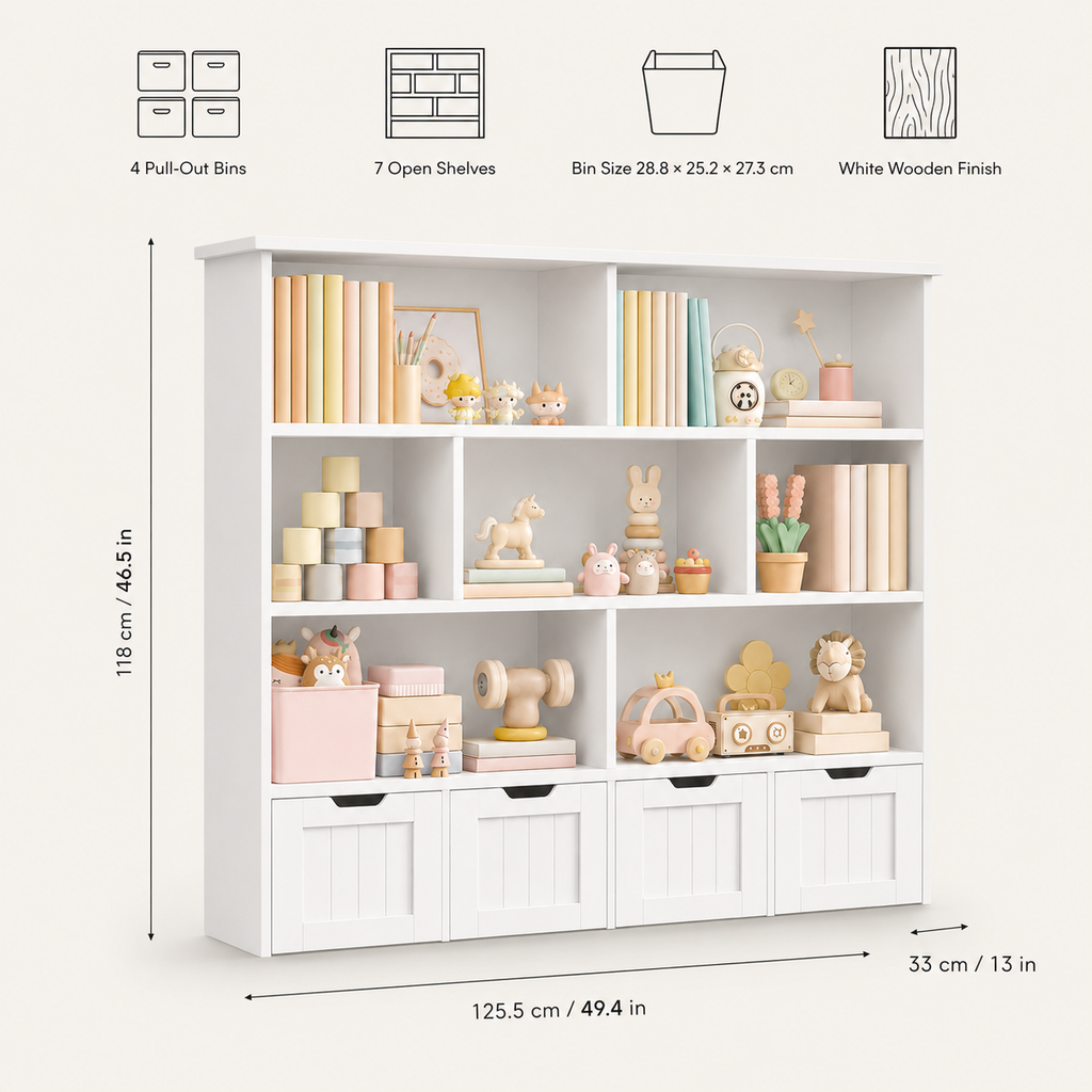 Kids Toy Storage 4 Drawers 8 Shelves Montessori & Toys