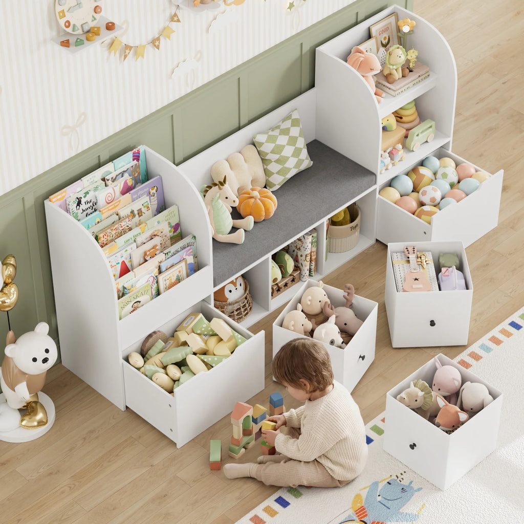Kids Toy Storage 4 Tier Bench Fabric Drawers Montessori & Toys