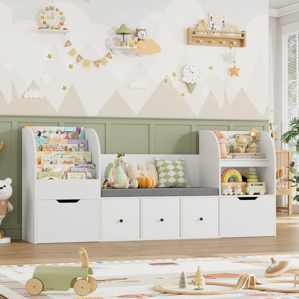 Kids Toy Storage 4 Tier Bench Fabric Drawers Montessori & Toys