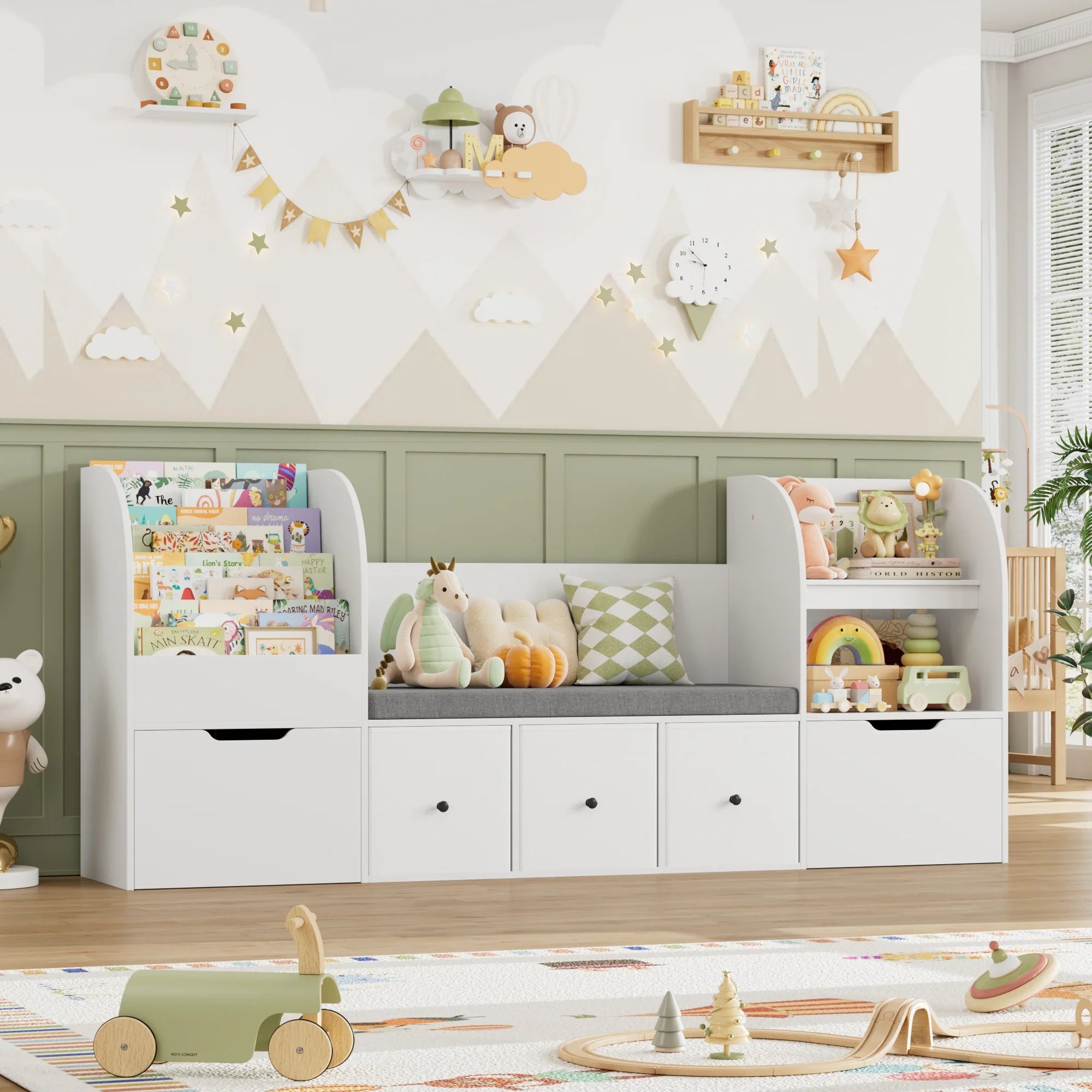 Kids Toy Storage 4 Tier Bench Fabric Drawers Montessori & Toys