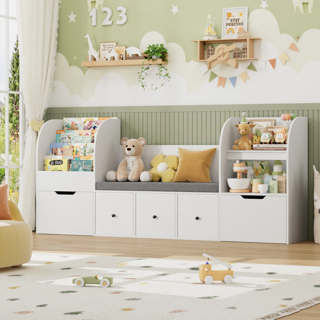 Kids Toy Storage 4 Tier Bench Fabric Drawers Montessori & Toys