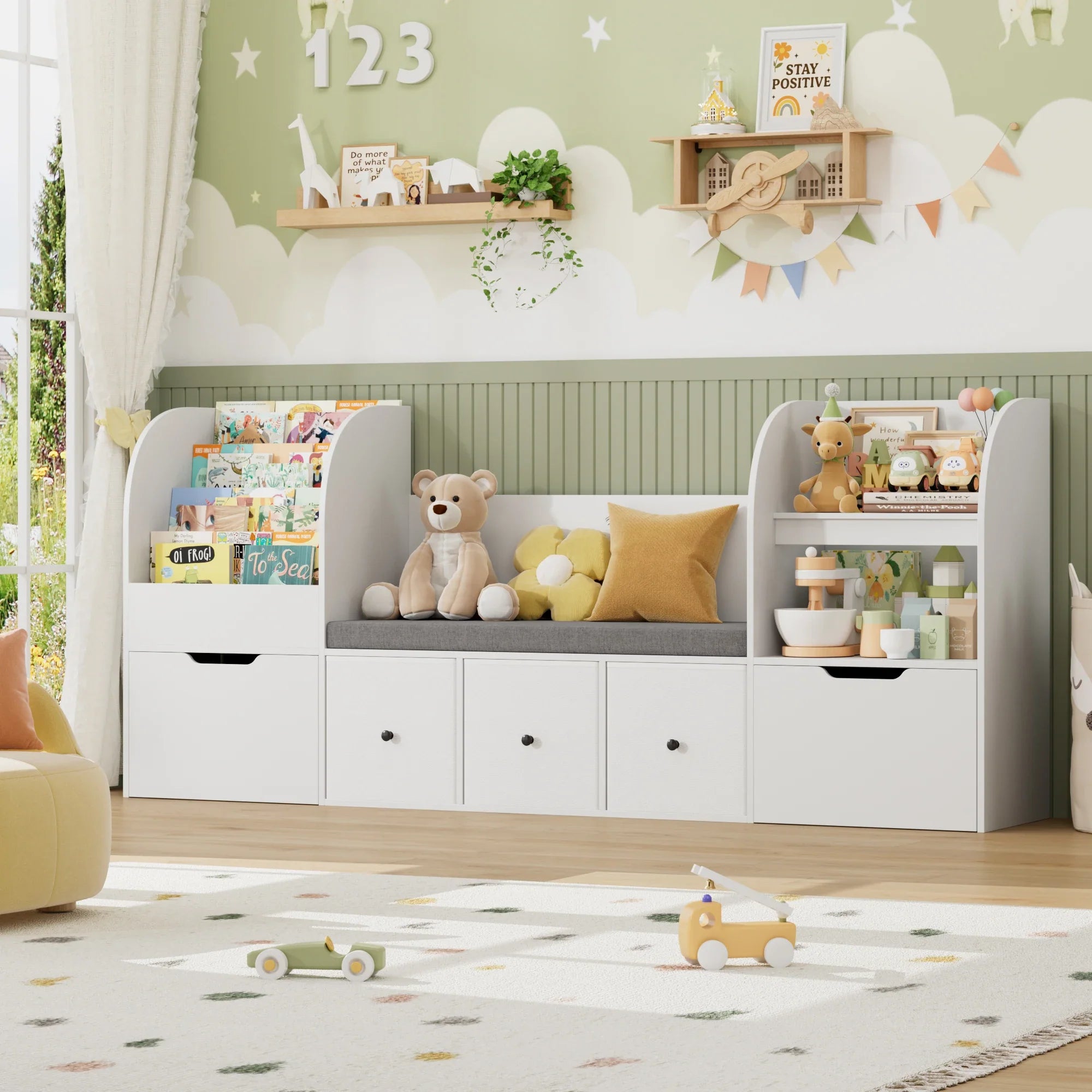 Kids Toy Storage 4 Tier Bench Fabric Drawers Montessori & Toys