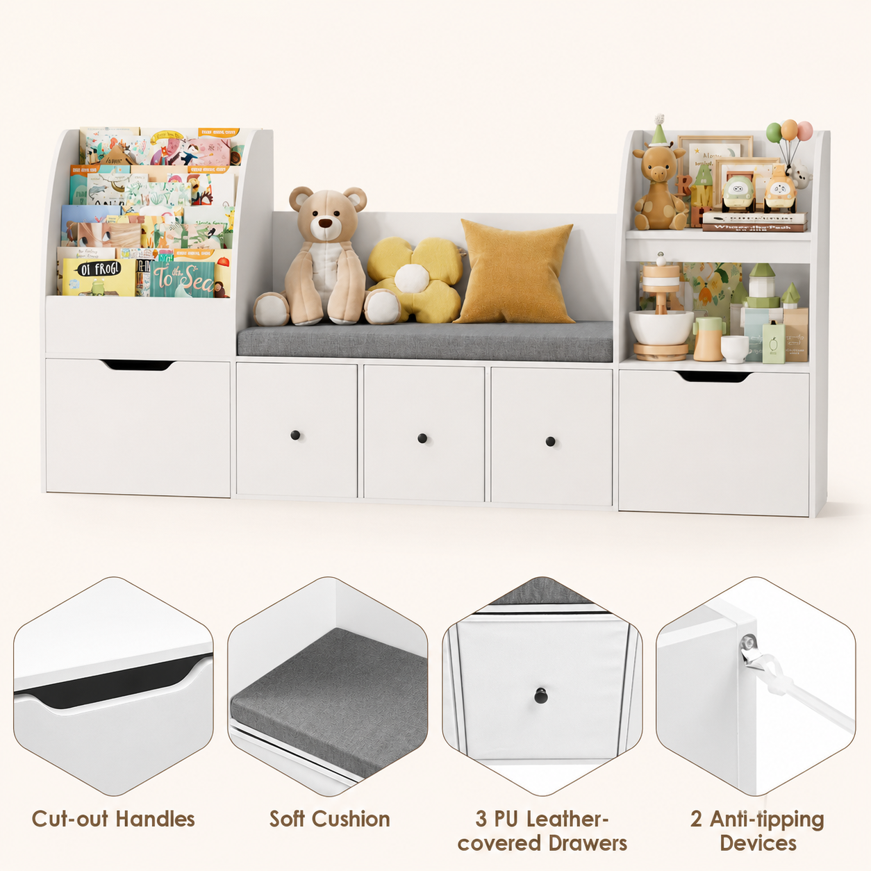 Kids Toy Storage 4 Tier Bench Fabric Drawers Montessori & Toys