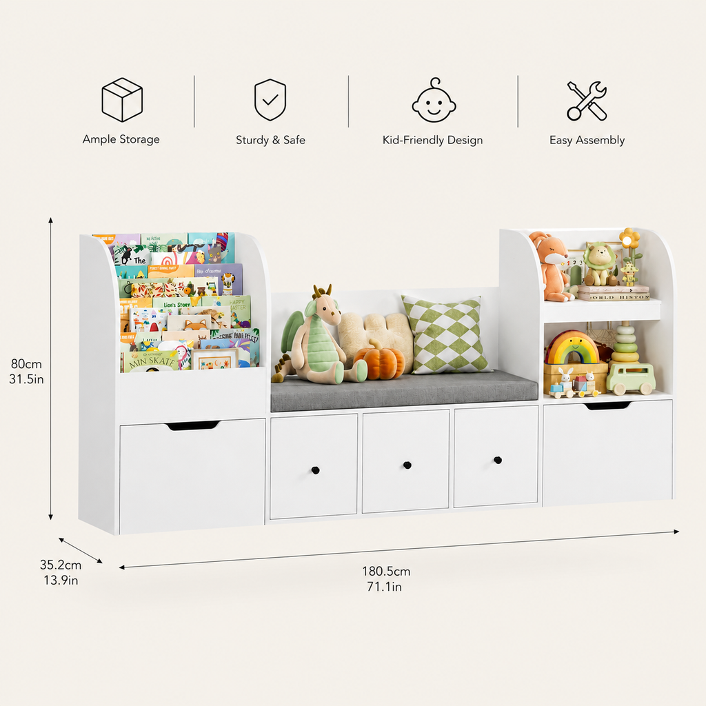 Kids Toy Storage 4 Tier Bench Fabric Drawers Montessori & Toys