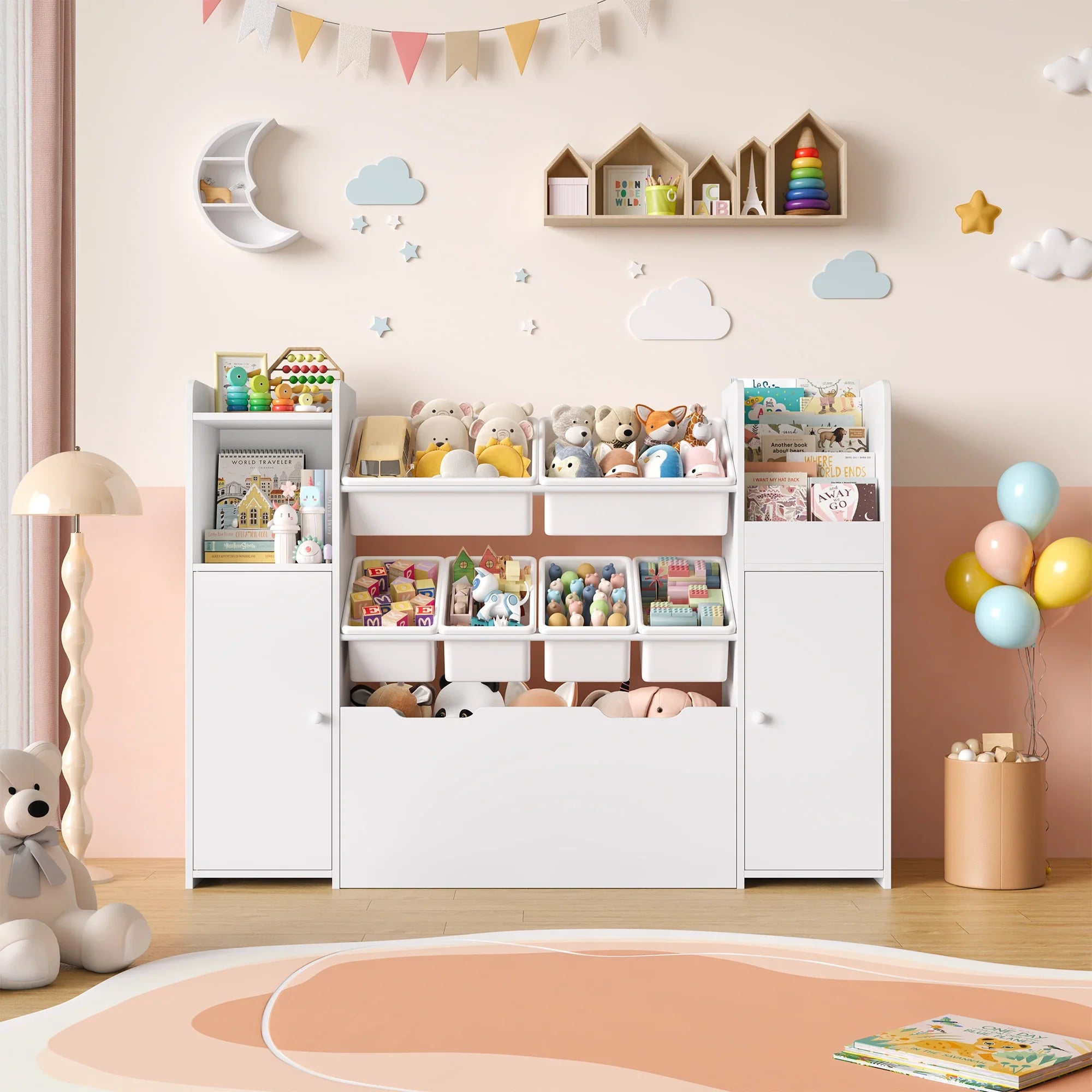 Kids Toy Storage 6 Boxes 2 Doors 1 Drawer Montessori & Toys