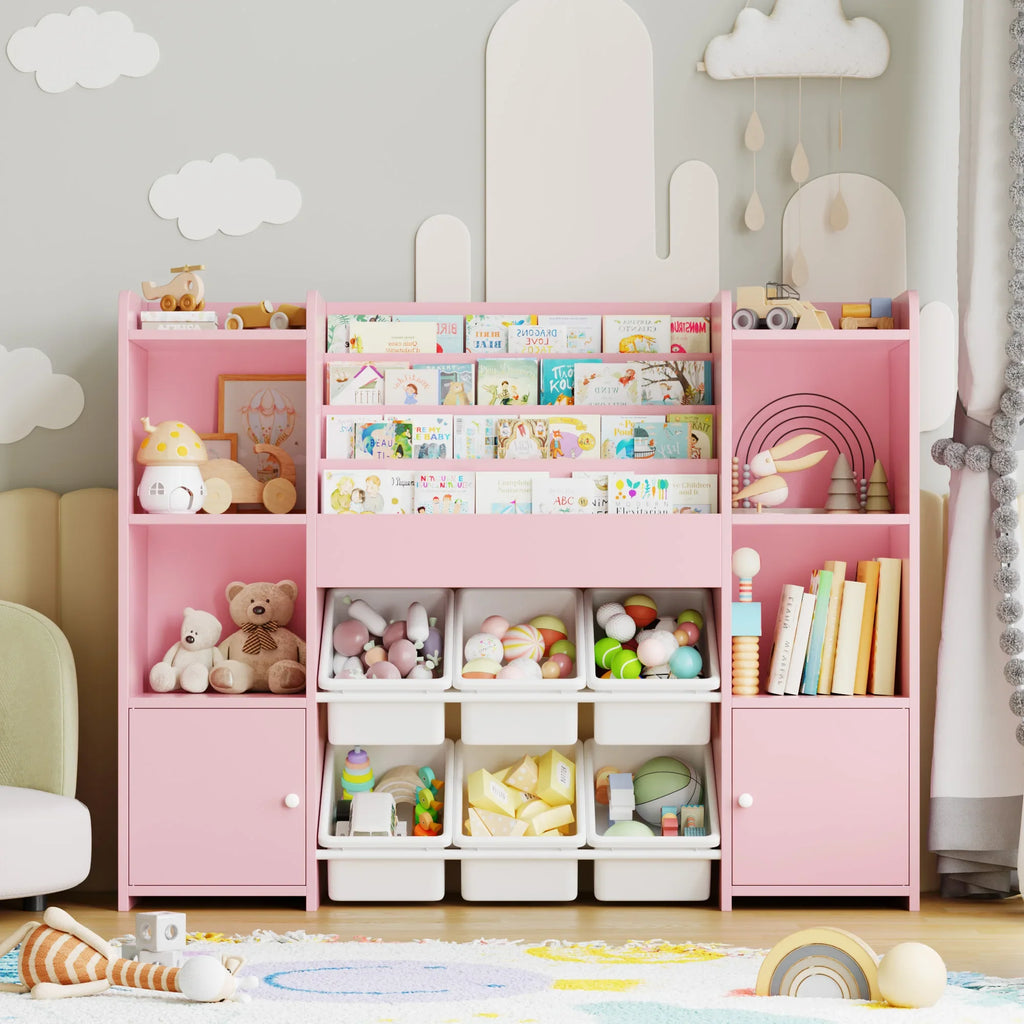 Kids Toy Storage 6 Boxes 4 Tier Bookshelf Montessori & Toys
