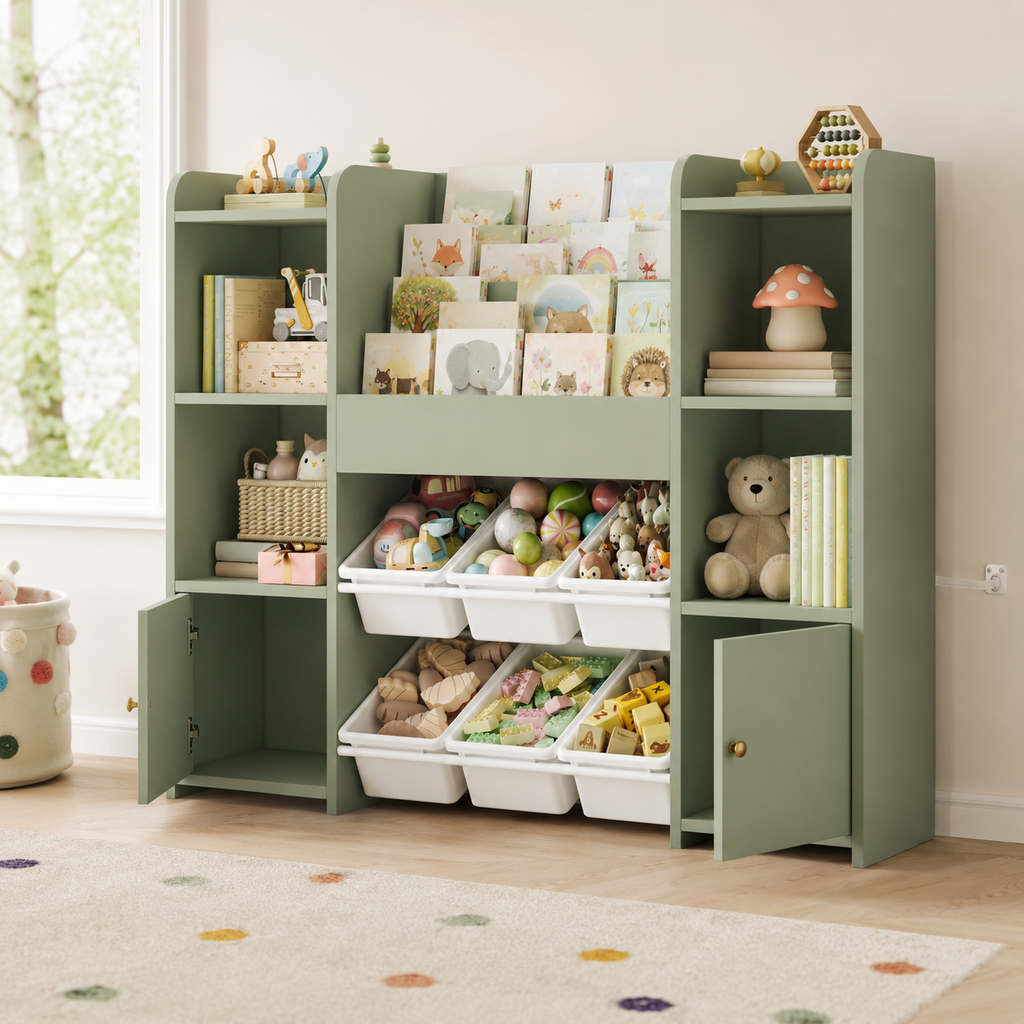 Kids Toy Storage 6 Boxes 4 Tier Bookshelf Montessori & Toys
