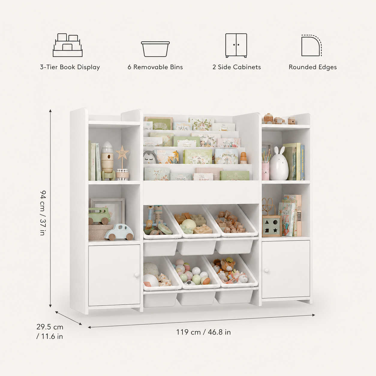 Kids Toy Storage 6 Boxes 4 Tier Bookshelf Montessori & Toys