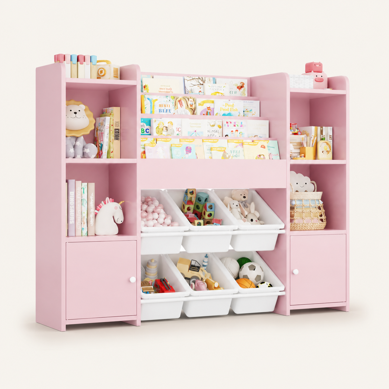 Kids Toy Storage 6 Boxes 4 Tier Bookshelf Montessori & Toys
