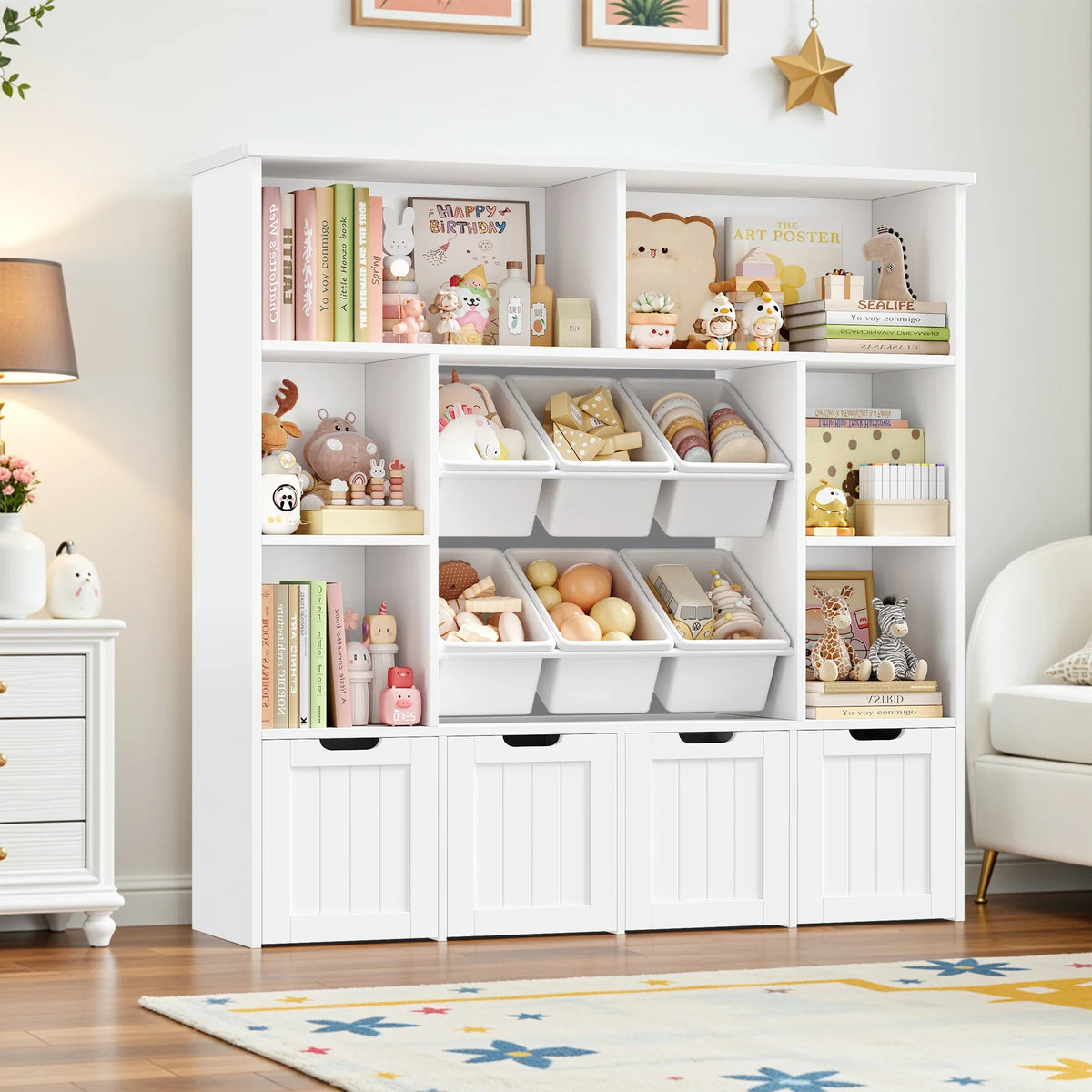 Kids Toy Storage 6 Cubbies 4 Drawers 6 Boxes Montessori & Toys