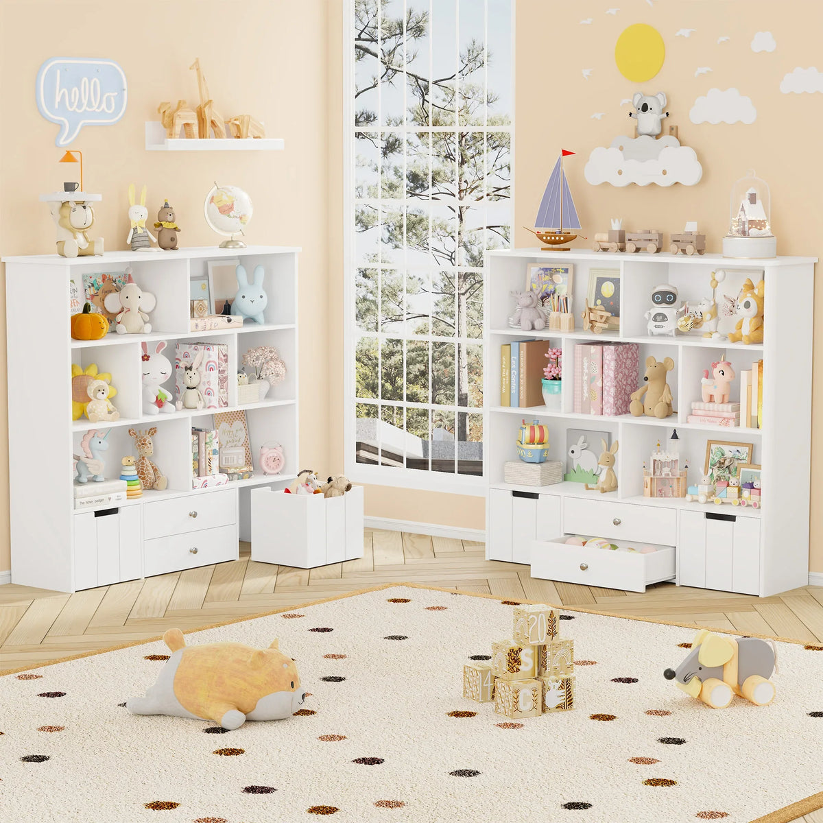 Kids Toy Storage 7 Cubbies 4 Drawers Wheels Montessori & Toys